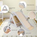 COSTWAY 4 in 1 Kletterdreieck mit Rutsche, Klettergerüst aus Holz, Sprossendreieck zum Rutschen und Klettern, für Kinder ab 1 Jahre (Grau)