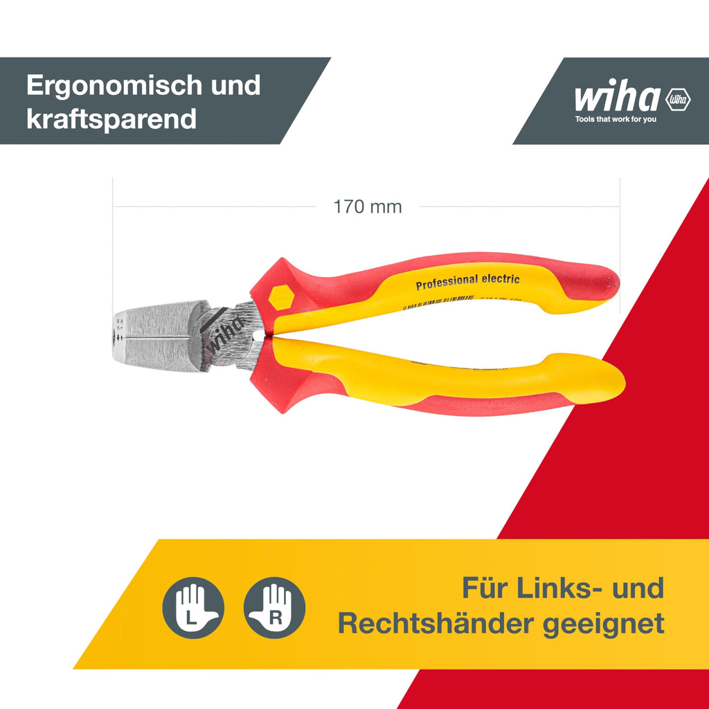 Wiha Installationszange TriCut electric VDE (38853), Seitenschneider + Abisolierzange + Abmanteln | Elektrikerzange für Schalter + Steckdosen | 170 mm