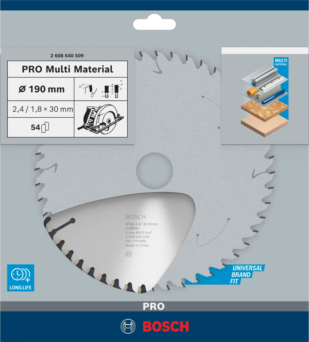 Bosch Professional Kreissägeblatt Multi Material zum Sägen in Multimaterial für Handkreissägen (Ør 190 mm), 2608640509, Farbe, Ø 190 mm / Bohrung 30 mm