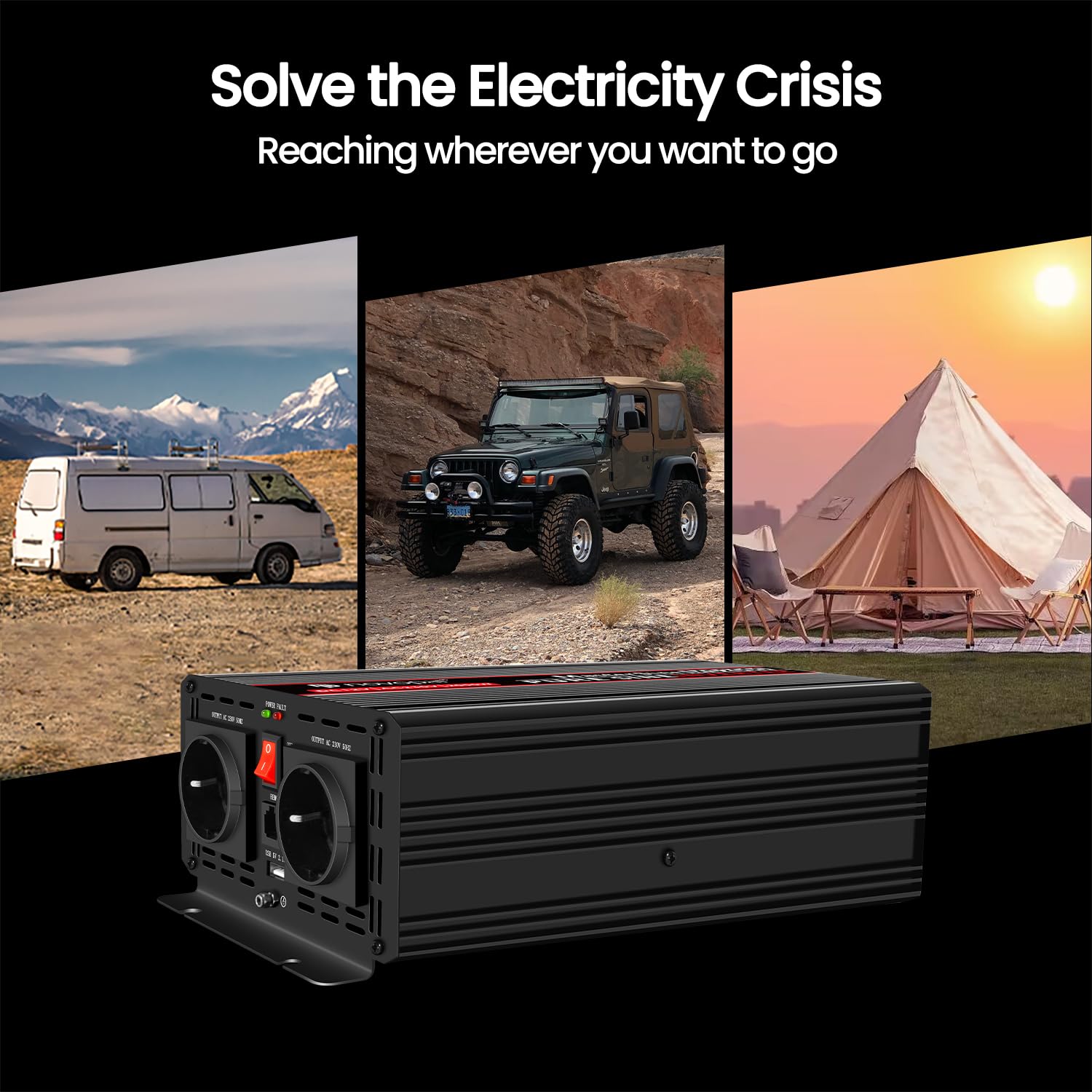 NOVOPAL 2000W/4000W Reiner Sinus Wechselrichter 12V auf 230V Spannungswandler mit 2 EU-Steckdose