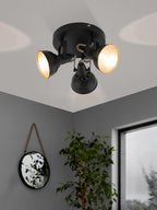 EGLO Deckenstrahler Thornton, Deckenlampe mit 3 Spots, Vintage Deckenleuchte Wohnzimmer, Retro Lampe Decke, Wohnzimmerlampe aus Metall in Schwarz Gold, E14 Fassung, Ø 21 cm