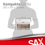 Sax Aktenvernichter Bruno – Partikelschnitt 3x18mm, Schreddert Papier, CDs & Karten, 220mm Zuführungsöffnung, 2 Blatt A4 Kapazität, 3,5L Behälter, Leise bis 70dB, Ideal für Büro & Home-Office