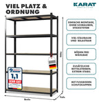 KARAT Schwerlastregal, 2er Set, 60 x 120 x 200 cm Steckregal, Kellerregal, Lagerregal - 5 verstellbare Böden (Schwarz)