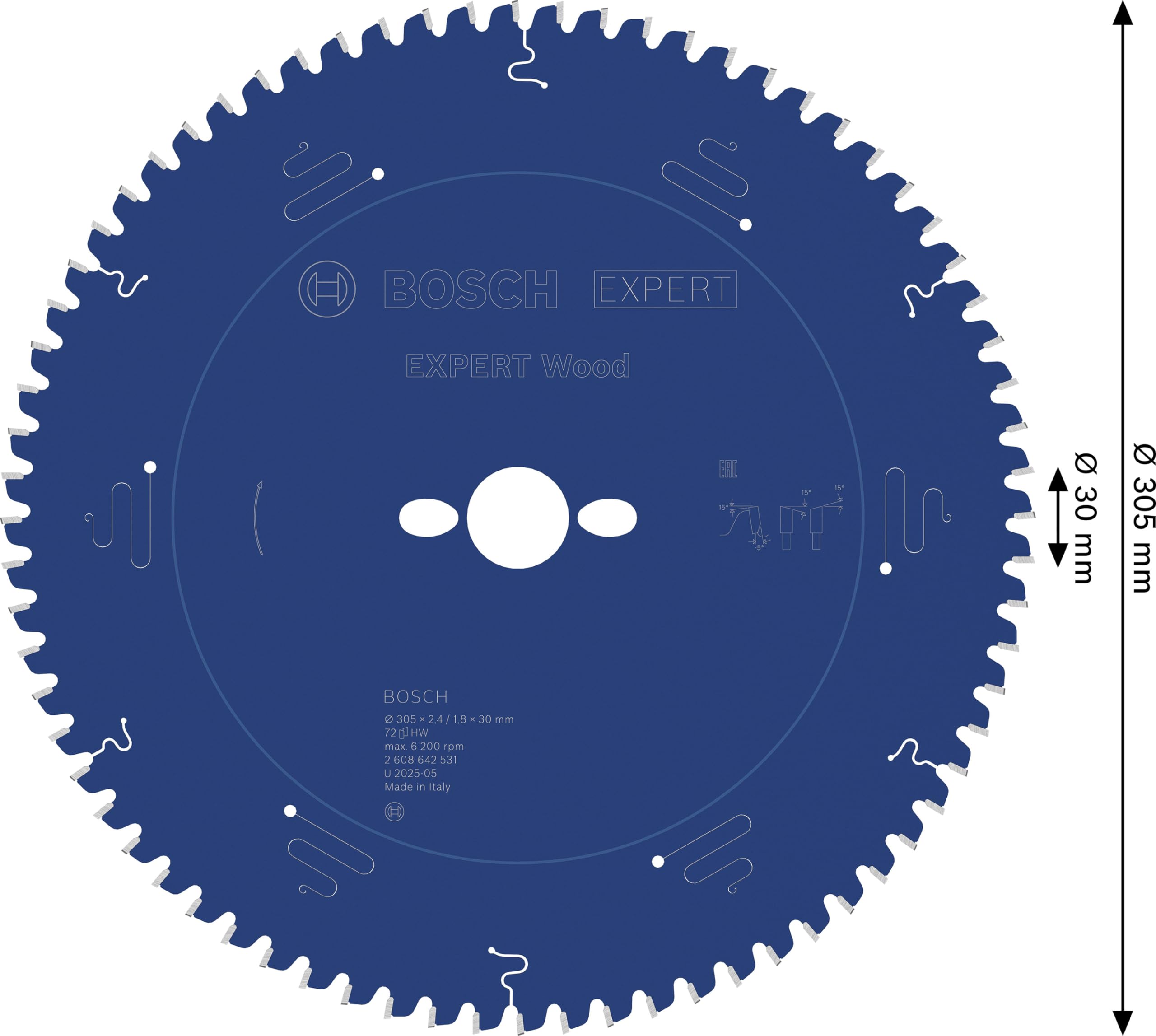 Bosch Accessories Bosch Professional 1x Kreissägeblatt Expert for Wood (Holz, Sägeblatt Ø 305 x 30 x 2.4 mm, 72 Zähne, Zubehör Kreissäge)