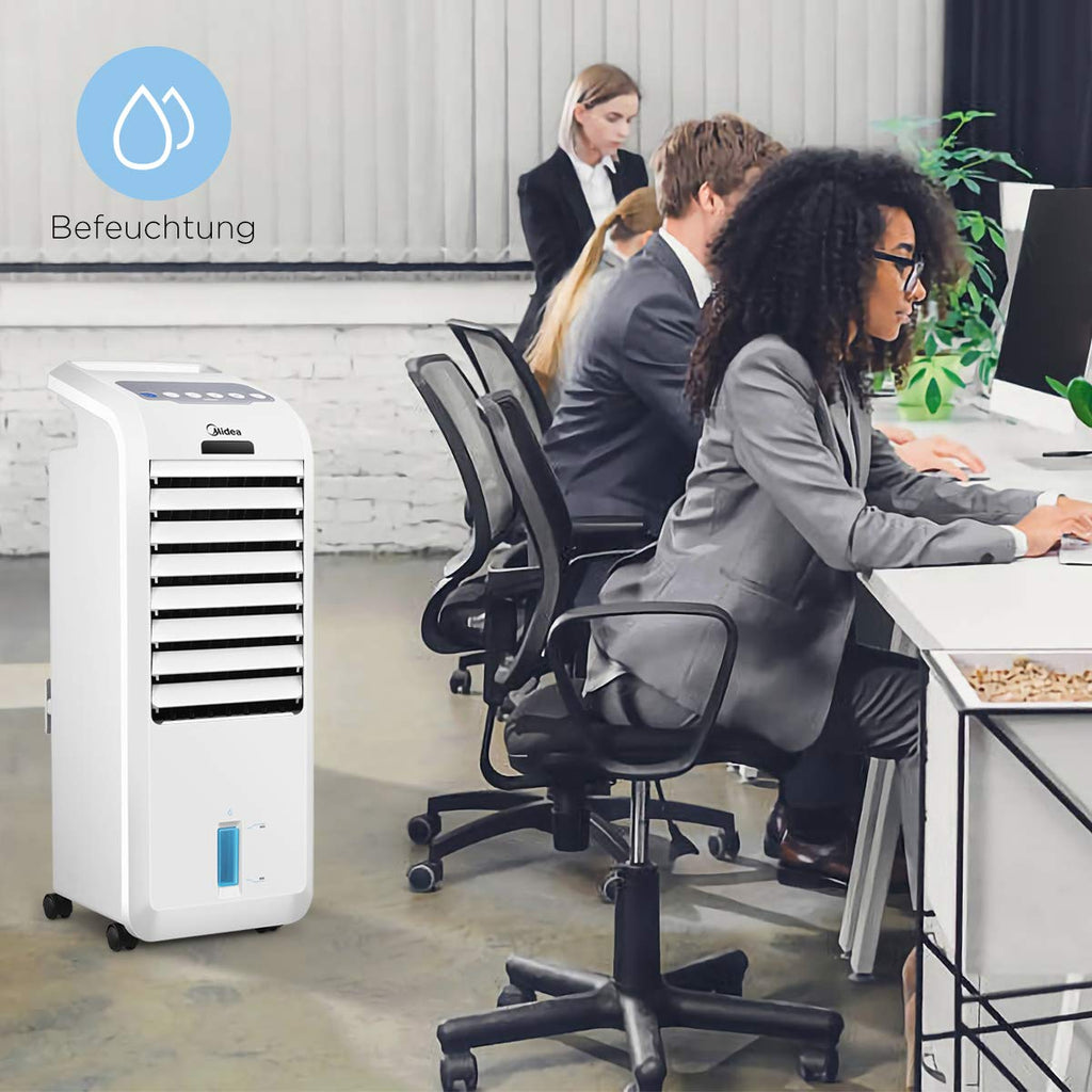 Midea AC100-16BR Luftkühler mit Wasserkühlung, Klimaanlage Mobil, Ventilator mit 5L Wasserkühlung, Luftbefeuchter, mit Fernbedienung, 7H Timer, Weitwinkeloszillation, LED Anzeige, 55W