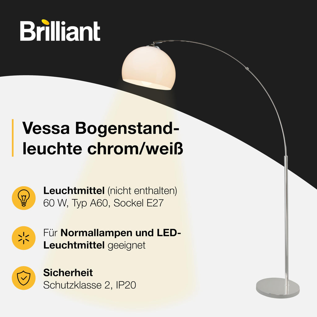 Brilliant Lampe Vessa Bogenstandleuchte 1, 7m chrom/weiß