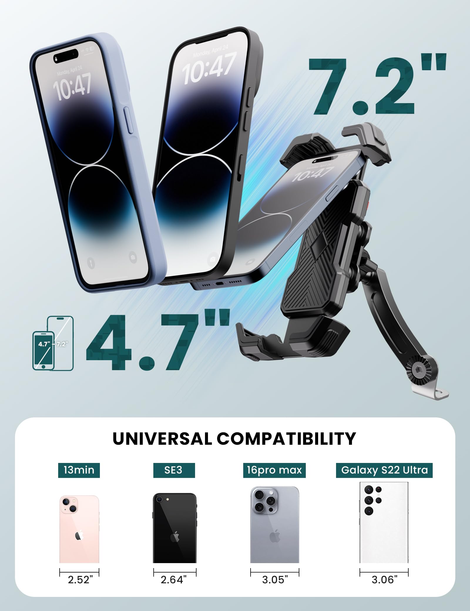 Grefay Motorrad Handyhalterung [Doppelt Vibrationsgedämpft] Universal Handy Halterungen für Motorrad Rückspiegel Mit 360 Drehen für 4,5-7,2 Zoll Smartphone
