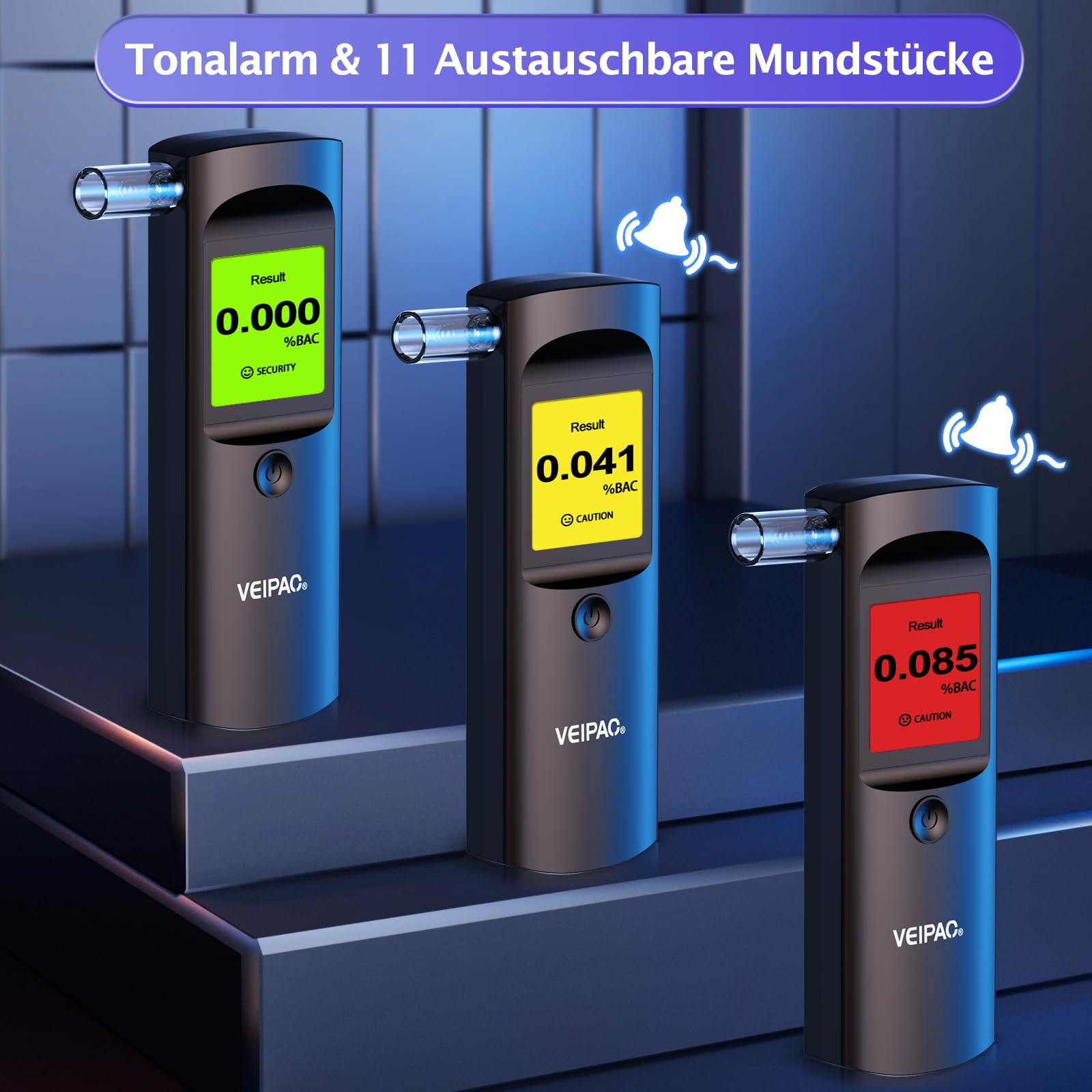 Alkoholtester Polizeigenau Alkoholtest Promillemessgerät: Tragbarer Alcohol Tester Promilletester mit 11 Mundstücken - Digitaler Alkotester Hohe Genauigkeit für Persönlichen Gebrauch Sensor - Schwarz
