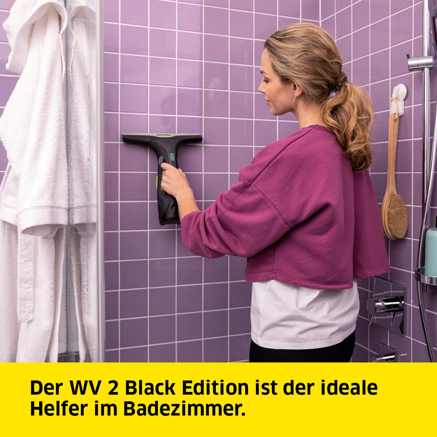 Kärcher Akku Fenstersauger WV 2 Black Edition (Akkulaufzeit: 35 min, 2X wechselbare Absaugdüsen - breit und schmal, Sprühflasche mit Mikrofaserbezug, Fensterreiniger-Konzentrat 20 ml)