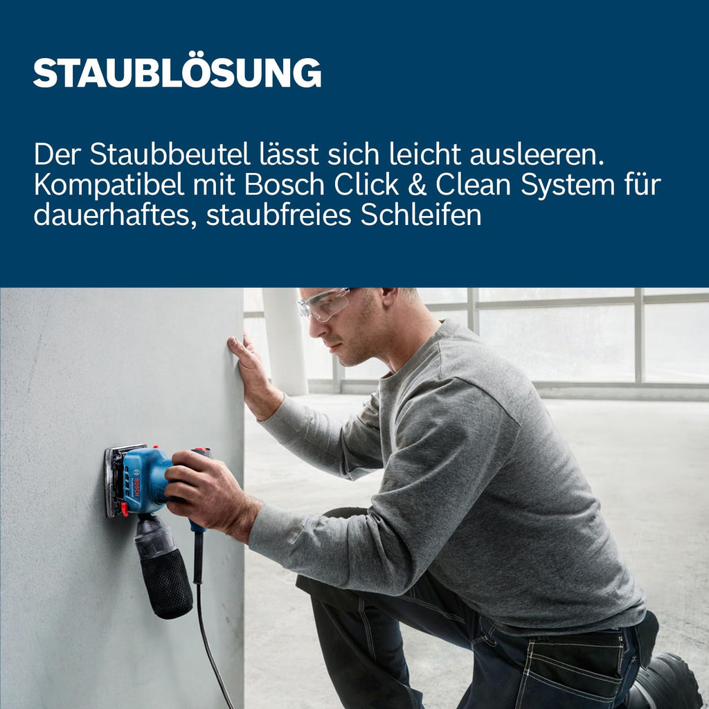 Bosch Professional Schwingschleifer GSS 140 (220-W-Motor, Vibration 3,4 m/s2, inkl. Staubbeutel, Lochwerkzeug, Schleifblatt C411)