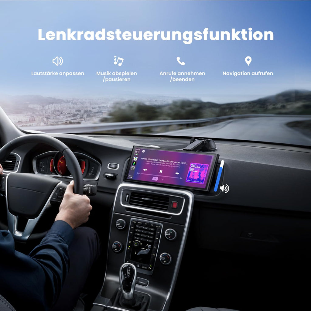 Krunia 9,26" Drahtloses Tragbares CarPlay Display für Apple CarPlay & Android Auto, OTA-Updates, Rückfahrkamera, Mirror Link, Bluetooth 5.0, Sprachsteuerung, GPS-Navigation, FM