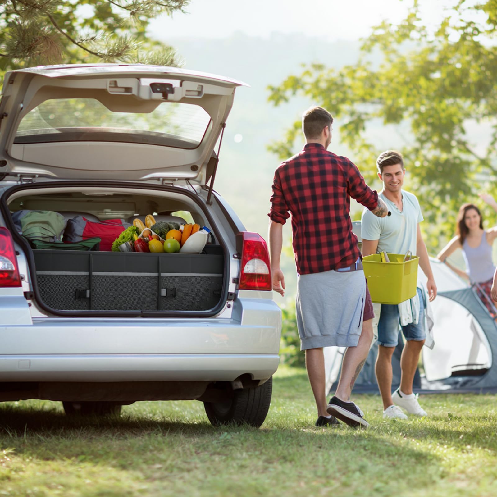 Tonmifr Robuster Kofferraum-Organizer mit großer Kapazität, Multifach-Aufbewahrungsbox für SUV, Kombi & Kleinwagen, faltbar aus 600D Oxford mit 2 Sicherungshaken & reflektierenden Streifen, 92 Liter
