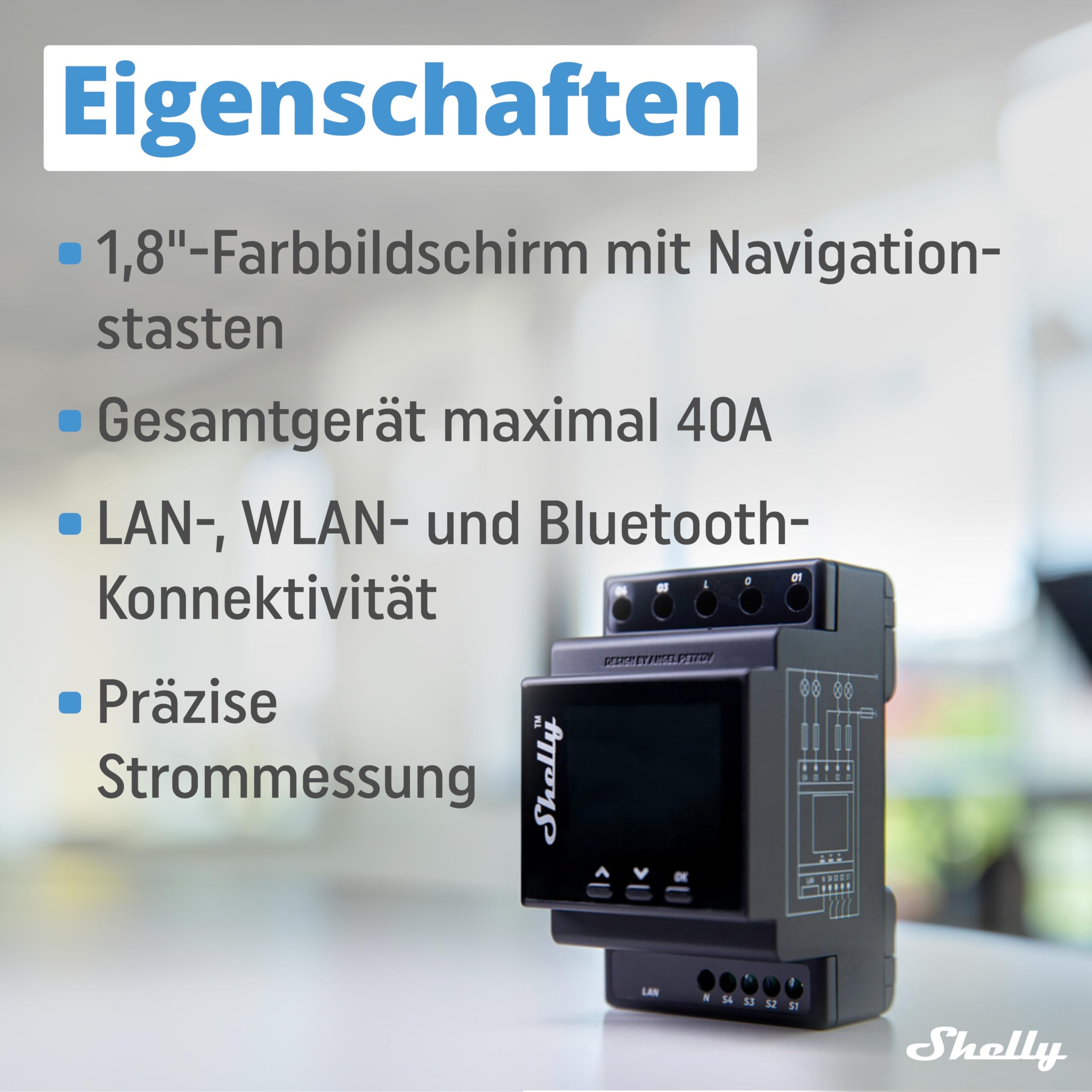 Shelly Pro 4PM | WLAN & LAN 4-Kanal-Relais Schalter mit Leistingsmessung - 40A | DIN-Schiene | Alexa & Google Home | iOS Android App | Fernsteuerung | Hausautomation | Kein Hub Erforderlich