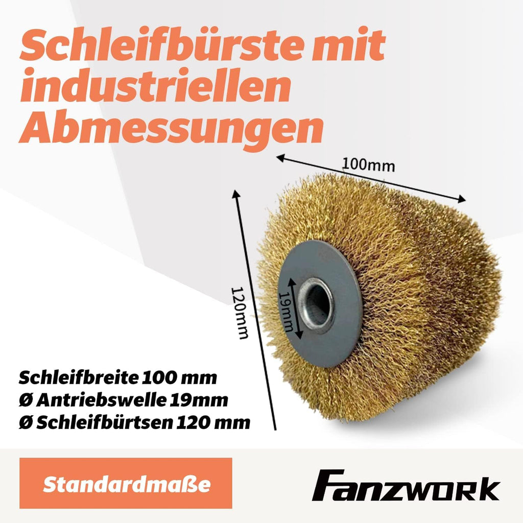 FANZWORK V2 1500 Watt Satiniermaschine zur Renovierung von Oberflächen aller Art, mit Staubsaugung-Anschluss, Drehzahlregelung, Kugelgriff, Stahldraht& Nylon & Schleifpapier Bürste