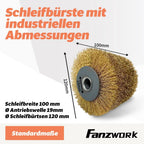 FANZWORK V2 1500 Watt Satiniermaschine zur Renovierung von Oberflächen aller Art, mit Staubsaugung-Anschluss, Drehzahlregelung, Kugelgriff, Stahldraht& Nylon & Schleifpapier Bürste