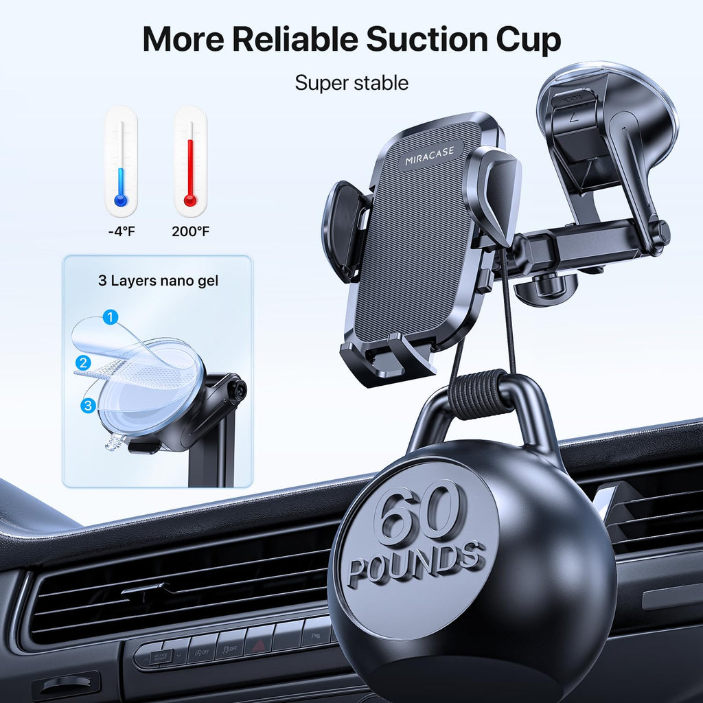 Miracase Handyhalterung Auto[Verbesserter Saugnapf&Metall-Doppelhaken] Handyhalter Auto Lüftung Armaturenbrett Windschutzscheibe, KFZ Handy Halterung für iPhone Samsung Galaxy Alle Smartphones