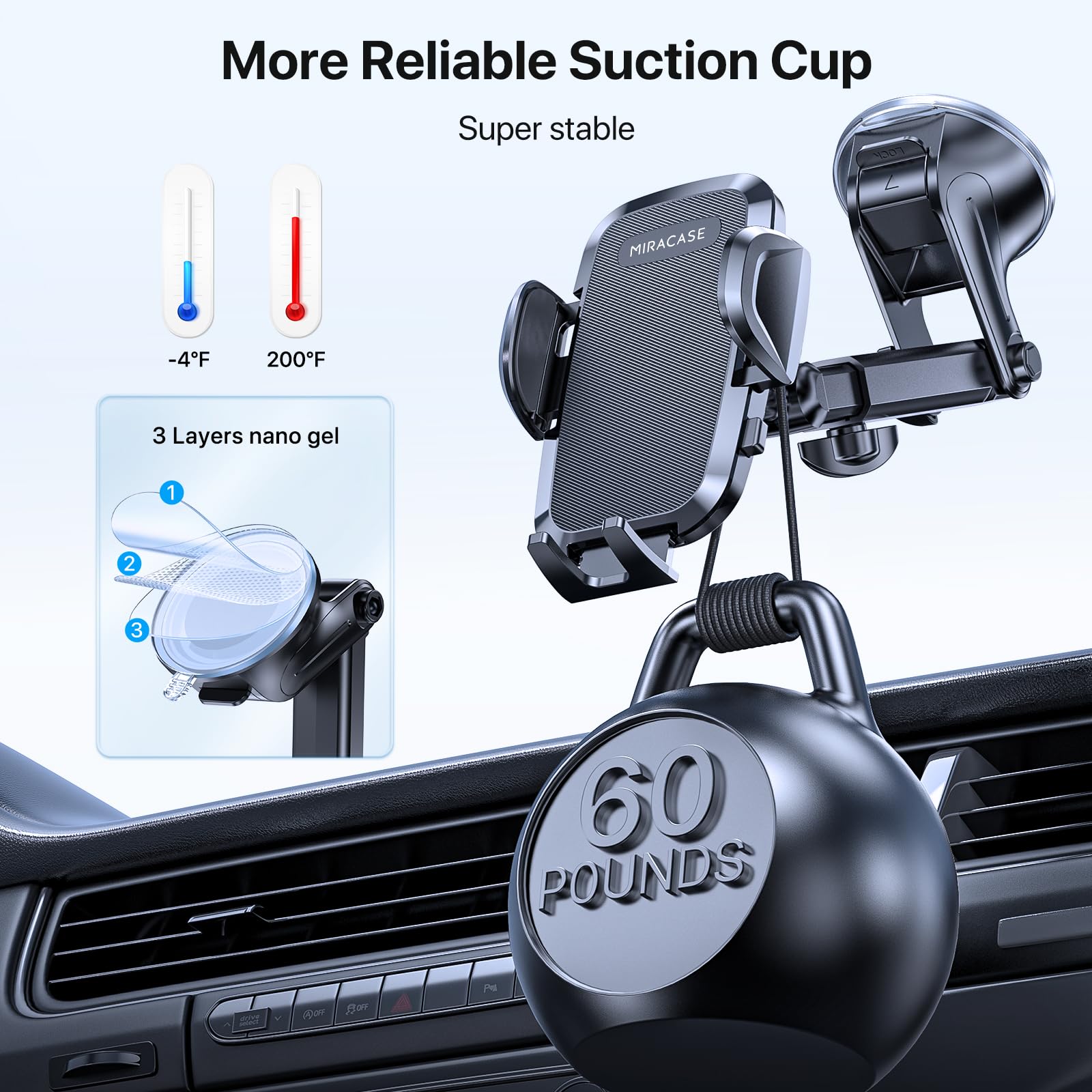 Miracase Handyhalterung Auto[Verbesserter Saugnapf&Metall-Doppelhaken] Handyhalter Auto Lüftung Armaturenbrett Windschutzscheibe, KFZ Handy Halterung für iPhone Samsung Galaxy Alle Smartphones