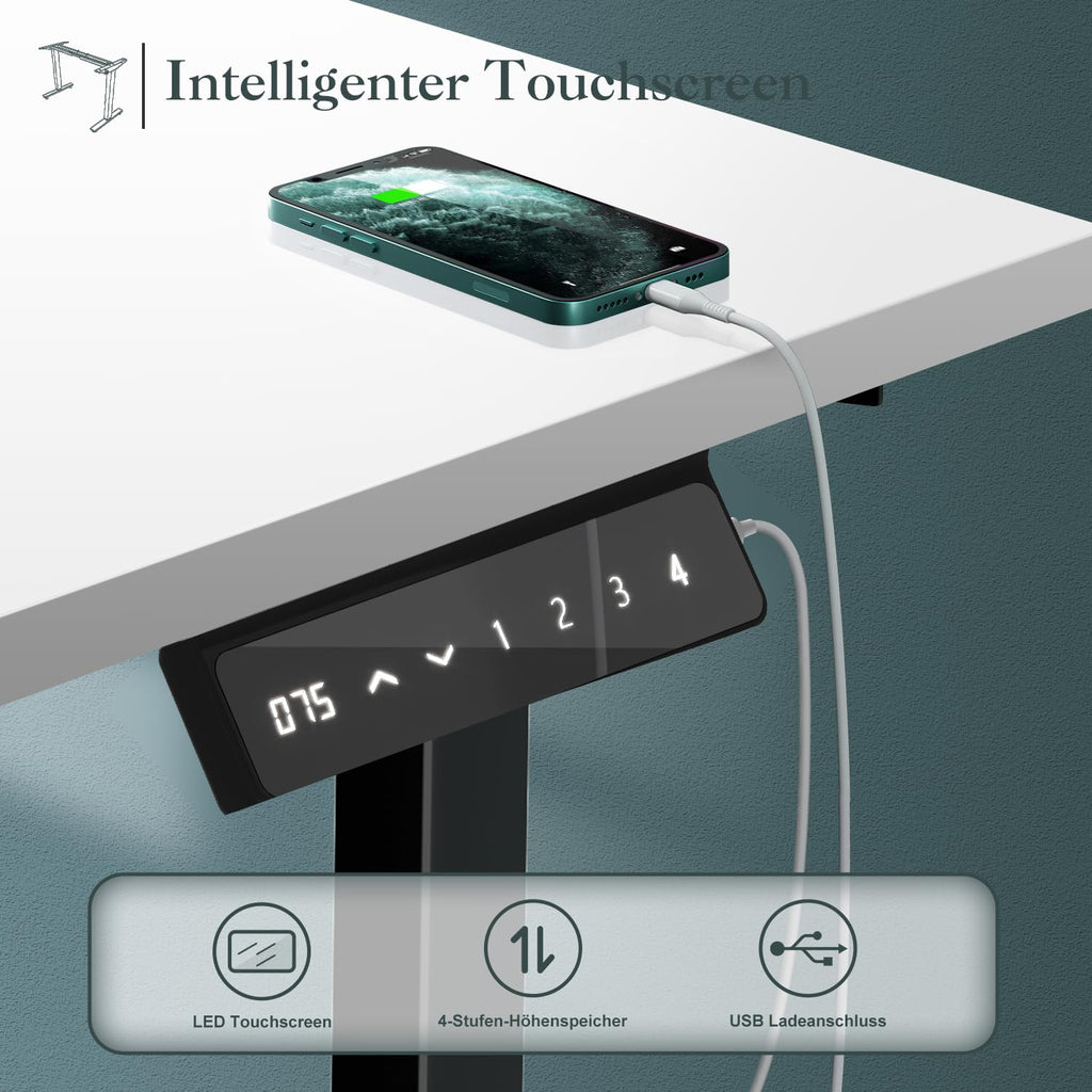 JUMMICO Dual-Motor Tischgestell Höhenverstellbar mit USB-Buchse und Kabelwanne, Elektrisch Höhenverstellbarer Schreibtisch Gestell mit Rollen (Schwarz)