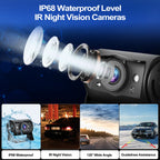 CAMECHO RV Rückfahrkamera Set 4 Kameras Set,Videoaufzeichnung 9 Zoll LCD Monitor DVR+4 Geteilte Rück und Vorder Kamera, Weitwinkel, IP68 wasserdicht, 18IR Nachtsicht, für LKW/Anhänger/Bus/Van 12V-35V