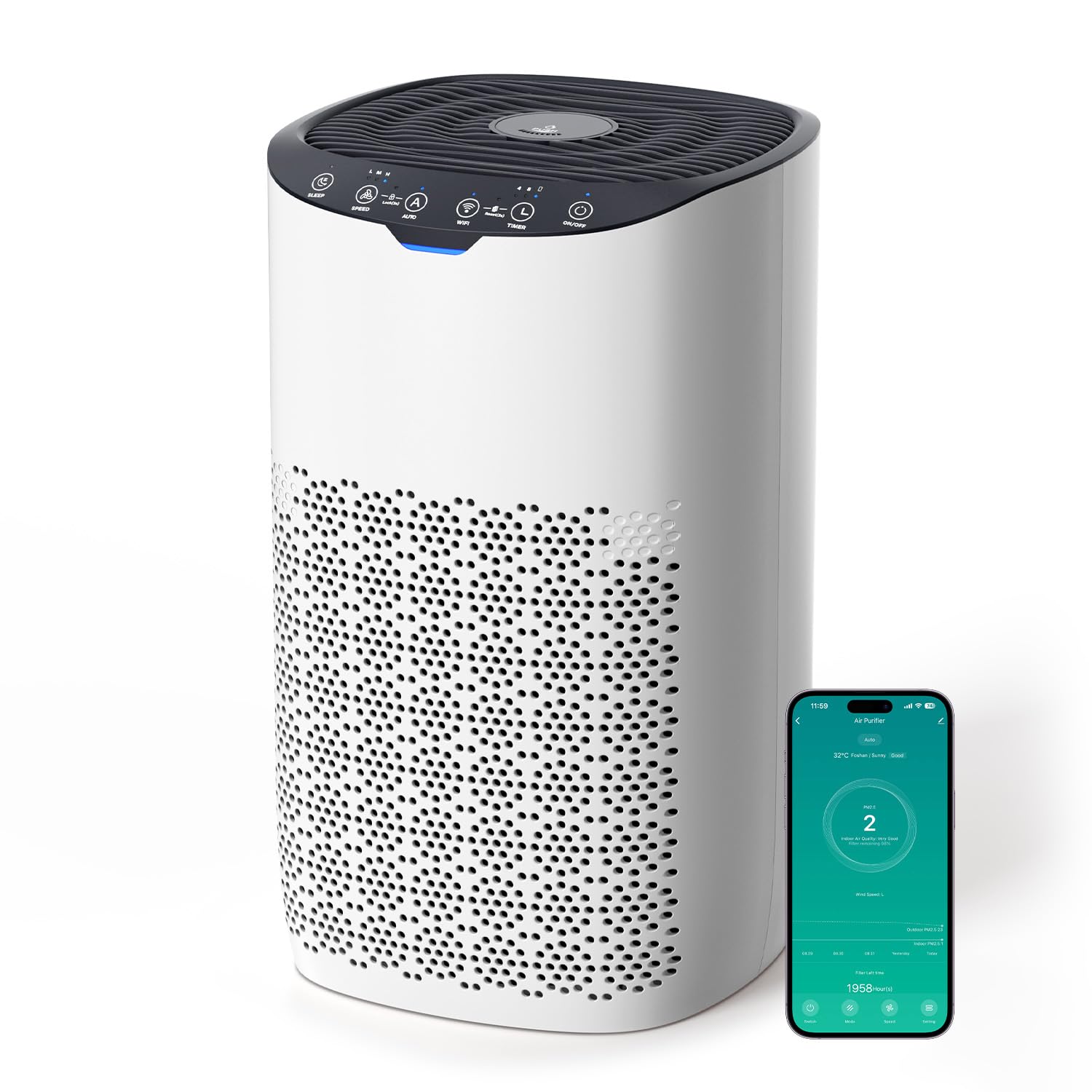 AROEVE Luftreiniger, CADR 300 m³/h für 120 m² Raum, Luftreiniger Allergiker gegen Pollen, Staub, Tierhaare, Rauch, Automatikmodus mit Sensor, Leise 25dB, Ideal für Allergie-Haushalte