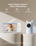 CZEview BM6 Babyphone mit Kamera 2K & 4X Zoom, 5.5" HD WLAN Video Babyfon mit App, Nachtsicht, Bewegungs&Geräusch&Temperaturerkennung, 2-Wege-Gespräch, 360° Ansicht, Musik&Buntes Nachtlicht(Blau)