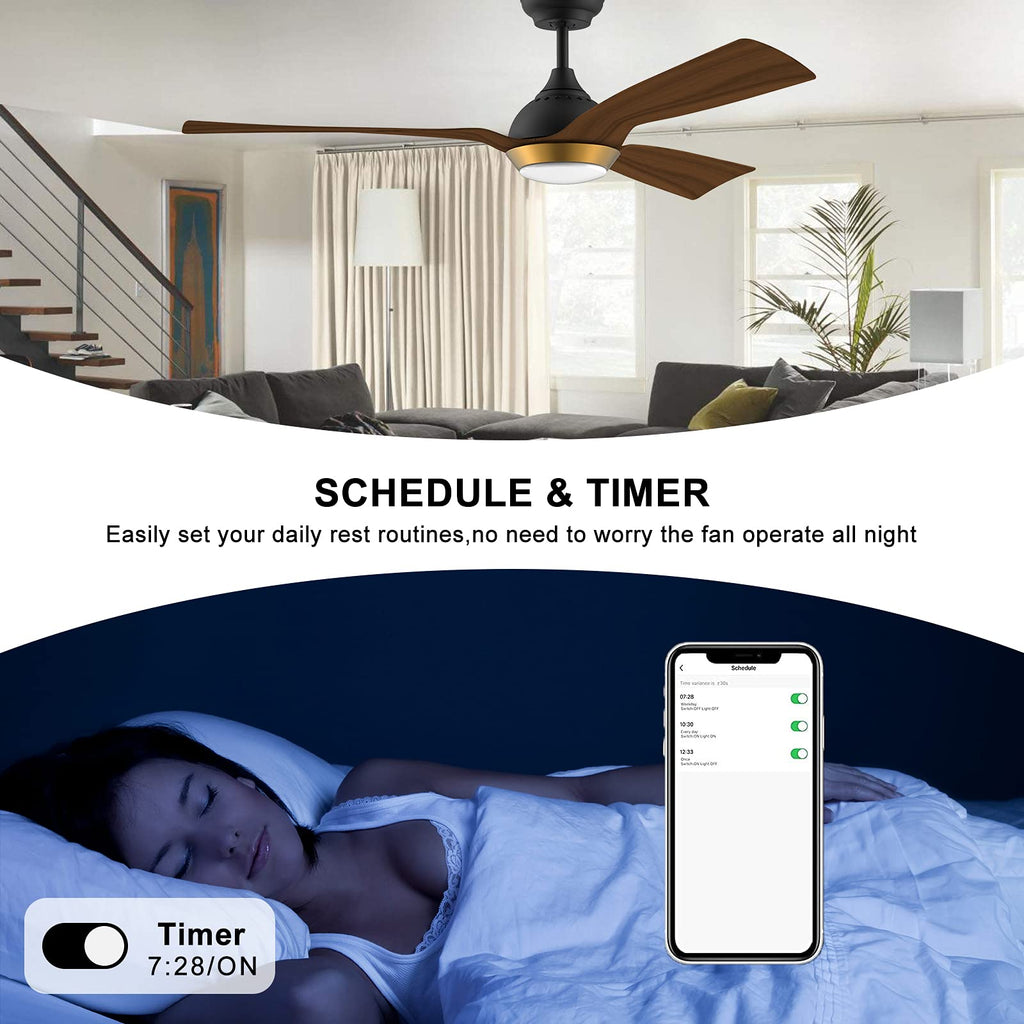 reiga Deckenventilator mit dimmbarer LED-Beleuchtung 132 cm Leiser DC-Motor mit starkem Luftstrom, 6 Geschwindigkeiten, 3 Farbtemperaturen, Fernbedienung für Wohnzimmer, Schlafzimmer & Büro