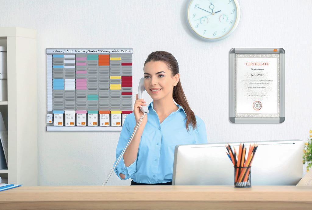 Nobo T-Karten Büro Planungsset, Wandmontage, Haftnotizen Set mit 7 Spalten & 24 Slots, Größe 2, inkl. T-Karten bunt & Indexspalte 2911080
