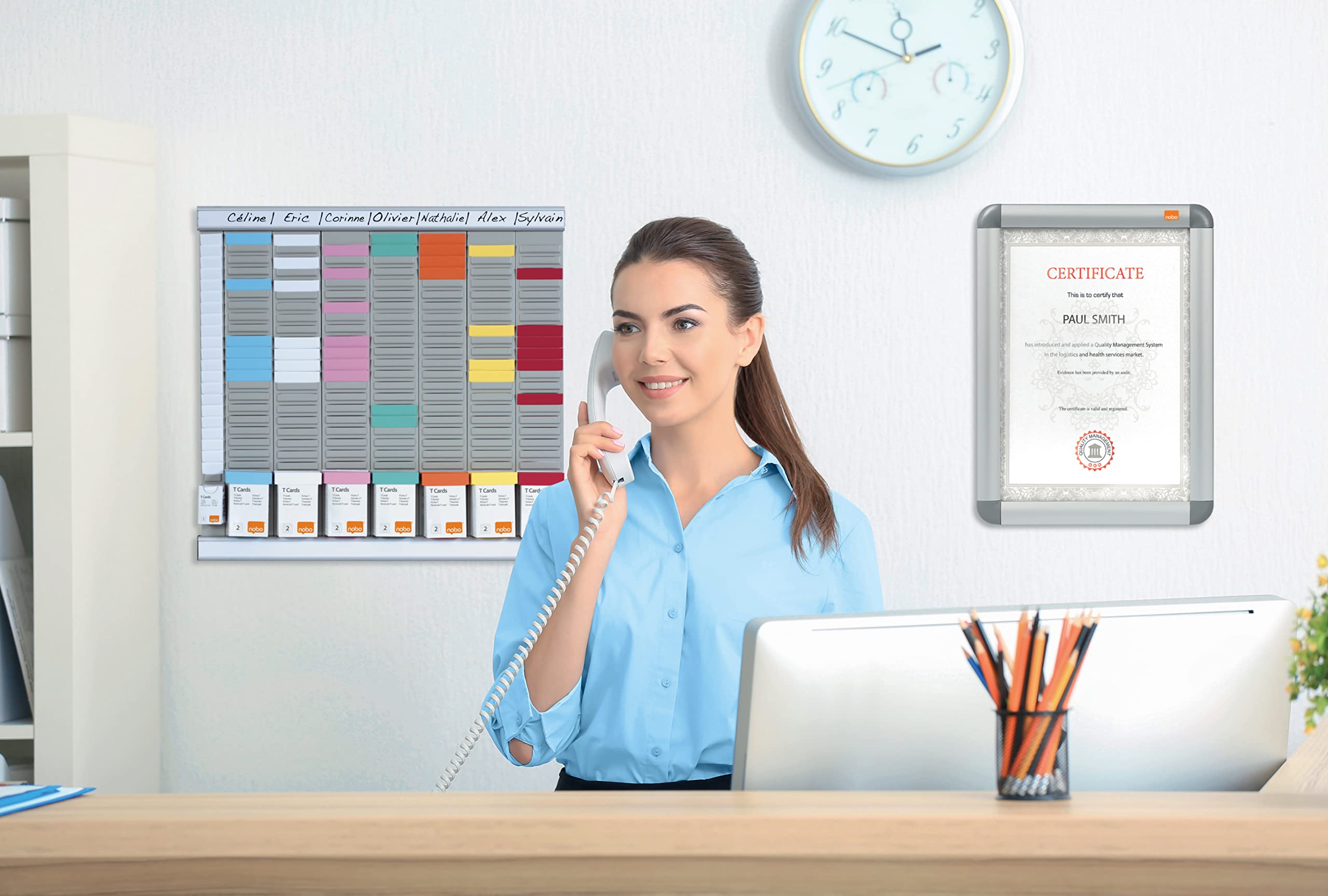 Nobo T-Karten Büro Planungsset, Wandmontage, Haftnotizen Set mit 7 Spalten & 24 Slots, Größe 2, inkl. T-Karten bunt & Indexspalte 2911080