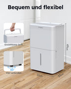 Kresico Luftentfeuchter elektrisch 20L, Entfeuchter elektrisch, Luftentfeuchter Keller für Räume bis zu 150m³/50m², Raumentfeuchter elektrisch 39dB mit Ablaufschlauch, Filter, Timer, 10 J. Gar.