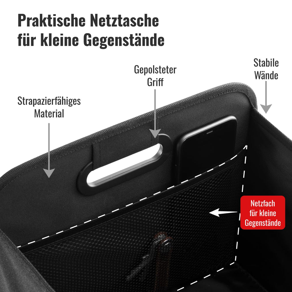 achilles Auto Kofferraum Organizer XL – Kofferraumtasche XL mit viel Stauraum – Geräumige & Pflegeleichte Faltbox – Auto Zubehör Innenraum Organizer – Stabiler Boden & Tragegriff – Schwarz