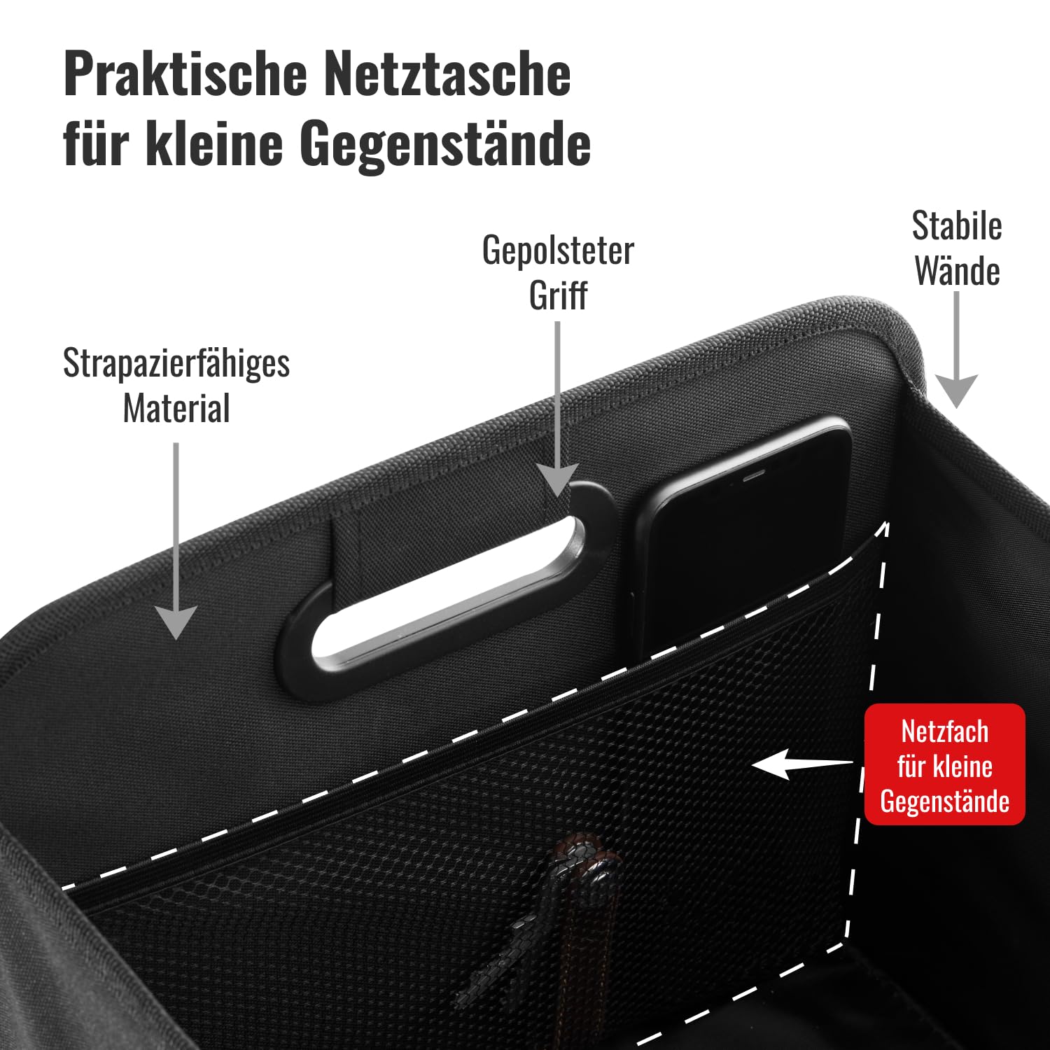 achilles Auto Kofferraum Organizer XL – Kofferraumtasche XL mit viel Stauraum – Geräumige & Pflegeleichte Faltbox – Auto Zubehör Innenraum Organizer – Stabiler Boden & Tragegriff – Schwarz