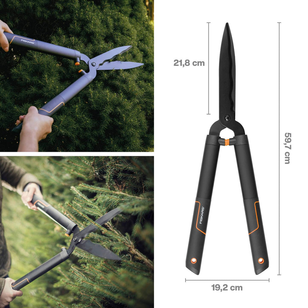Fiskars SingleStep Heckenschere, Mit Wellenschliff, Hochwertige Stahl-Klingen, Länge 60 cm, Mattschwarz, HS22, 1001433