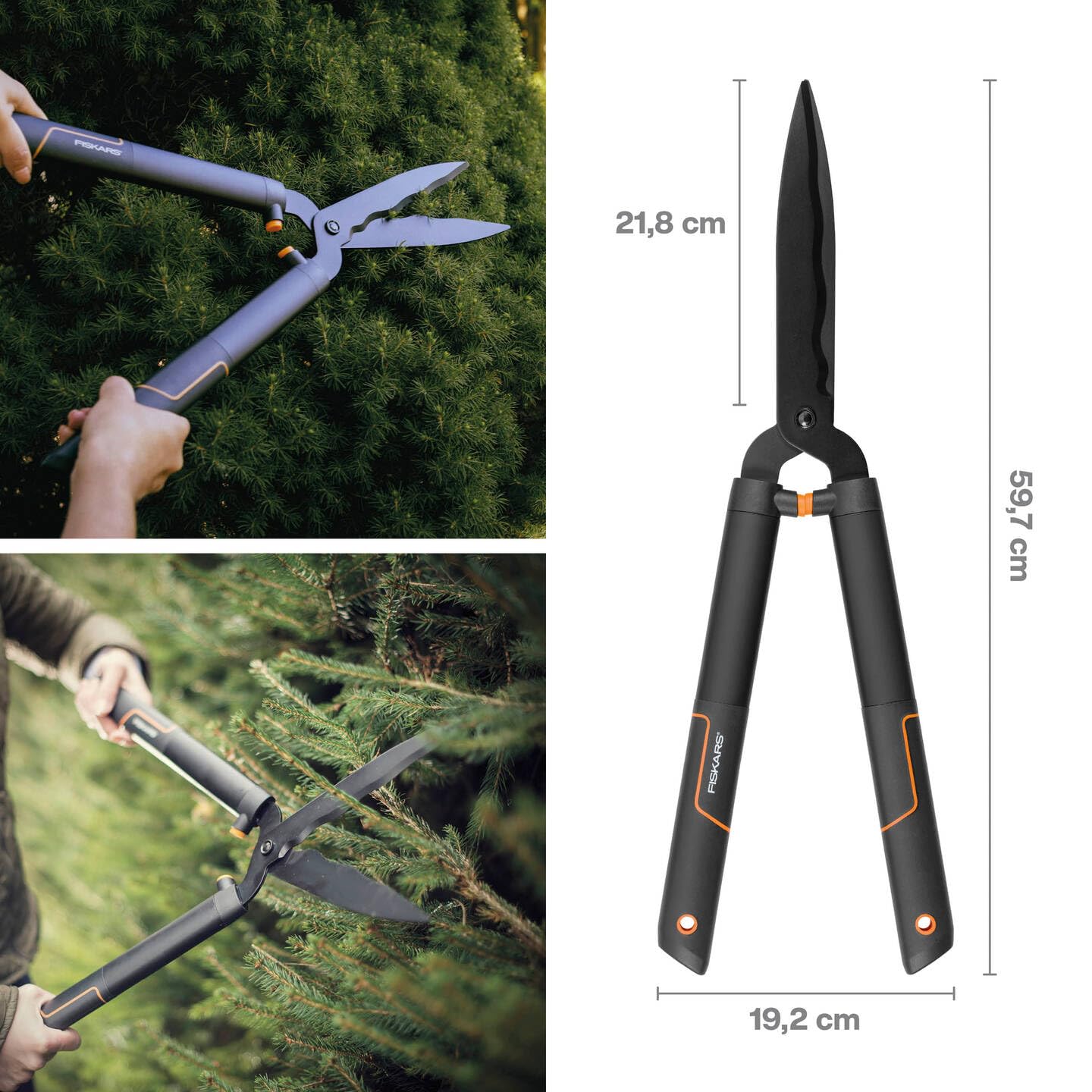 Fiskars SingleStep Heckenschere, Mit Wellenschliff, Hochwertige Stahl-Klingen, Länge 60 cm, Mattschwarz, HS22, 1001433
