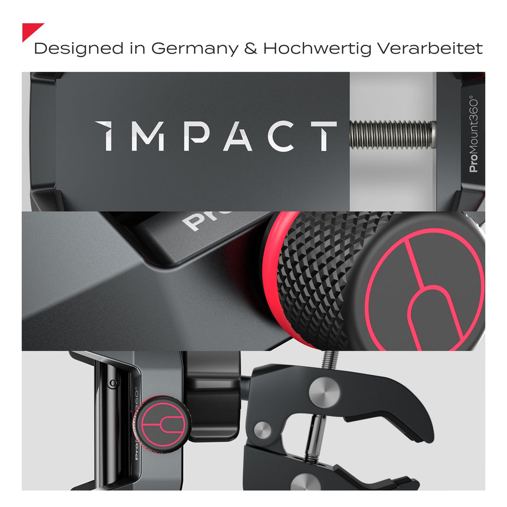 Impact® Pro Mount 360° Handyhalterung Fahrrad mit Universal Halterung - Handyhalter [Smartphone KOMPATIBEL 4 bis 7 Zoll] - Handyhalterung für Fahrrad Lenker mit Kugelgelenk & Sicherheitsgummi