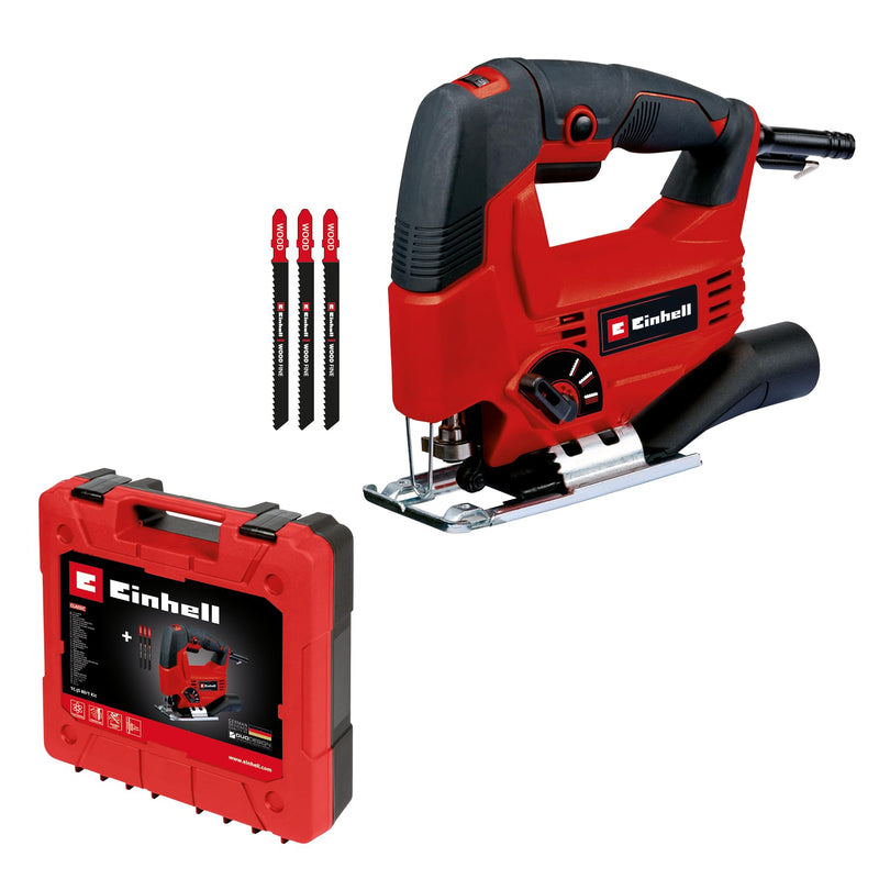 Einhell Stichsäge TC-JS 80/1 Kit (550 W, 20 mm Hubhöhe, Pendelhubfunktion, 80 mm Schnitttiefe in Holz, 10 mm in Stahl, 3.000 min-1, inkl. 3x T-Schaft Sägeblatt)
