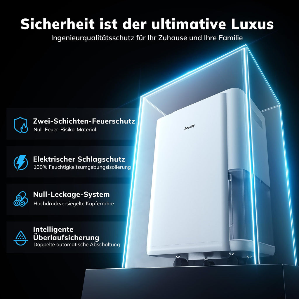 AEOCKY 20L/d, luftentfeuchter elektrisch, Raumgröße ca.160m³(40m²), Smart Luftentfeuchter mit Ablaufschlauch, Geeignet für Keller, Waschküche, Schlafzimmer, Badezimmer