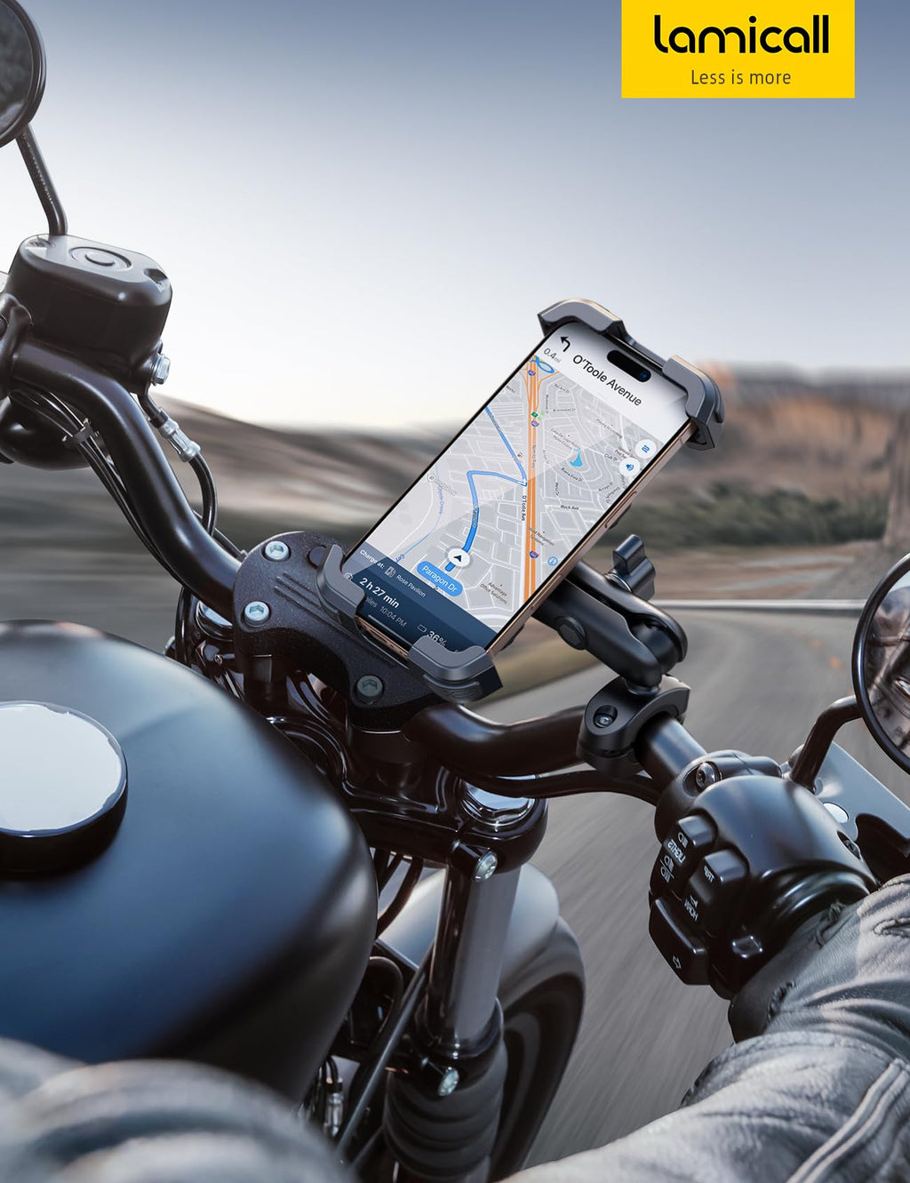 Lamicall Handyhalterung Motorrad, Handyhalter Fahrrad - [Metall-Verlängerungsarm] [Doppelt Vibrationsgedämpft] Handy Motorradhalterung Diebstahlsicher, 720° Drehbarer Lenker Halter für iPhone 17/16/15
