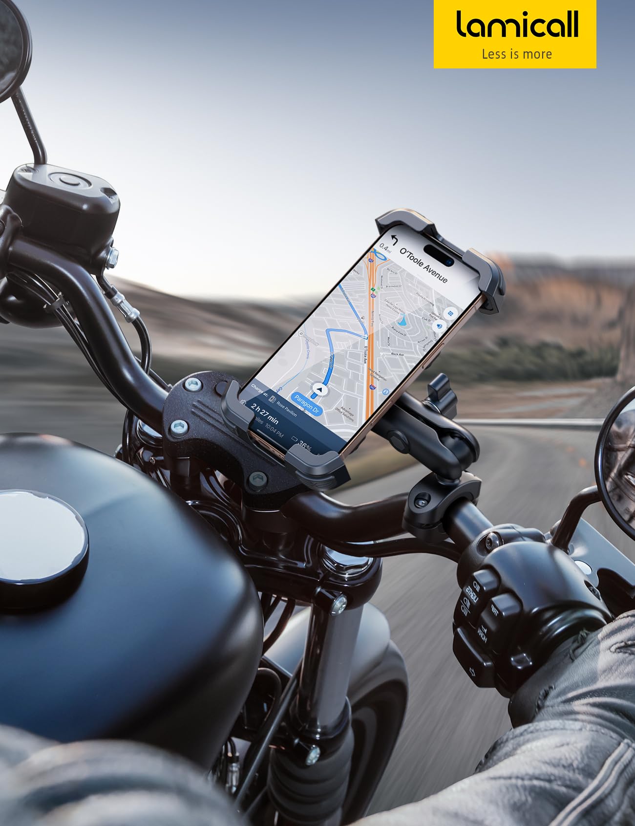 Lamicall Handyhalterung Motorrad, Handyhalter Fahrrad - [Metall-Verlängerungsarm] [Doppelt Vibrationsgedämpft] Handy Motorradhalterung Diebstahlsicher, 720° Drehbarer Lenker Halter für iPhone 17/16/15