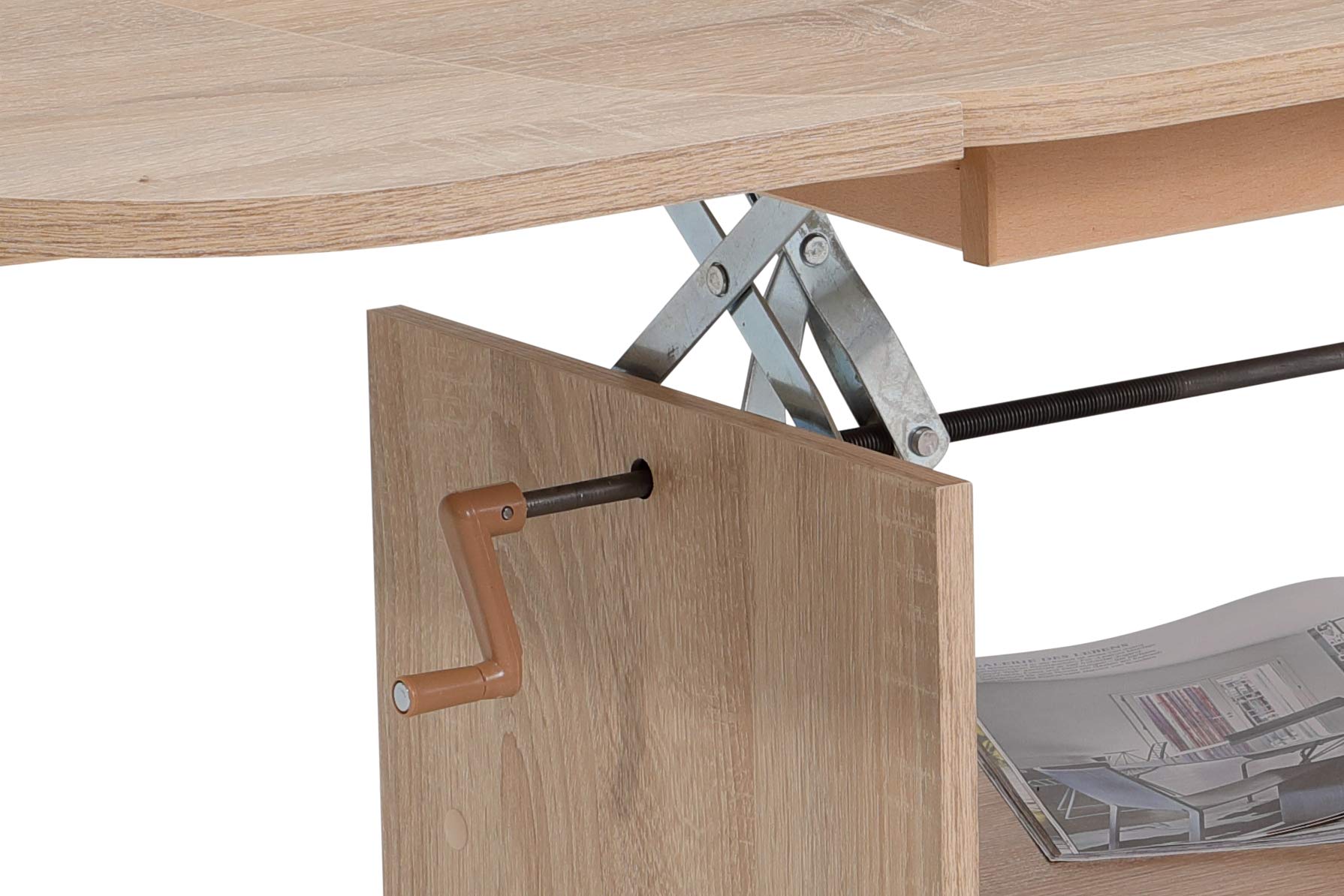 Hela Tische, Funktionscouchtisch Babsi, Holzwerkstoff melaminbeschichtet, Sonoma Eiche, höhenverstellbar 53-63cm, ausziehbar 107-157cm, auf Rollen