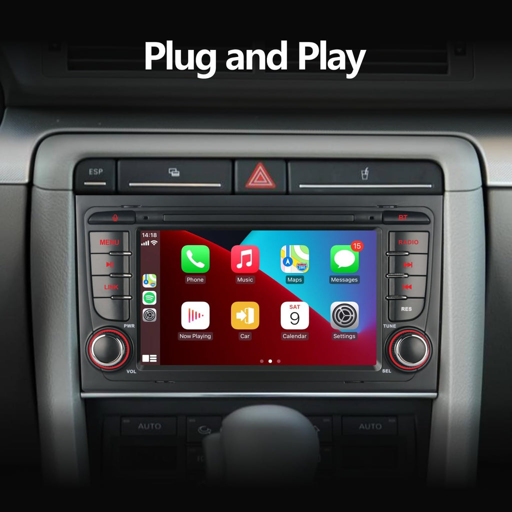LXKLSZ Autoradio kompatibel mit drahtlos Carplay/Android Auto für Audi A4 S4 RS4 2002-2008 SEAT EXEO mit IPS Touchscreen/Bluetooth/Mirror Link/FM/AM/USB