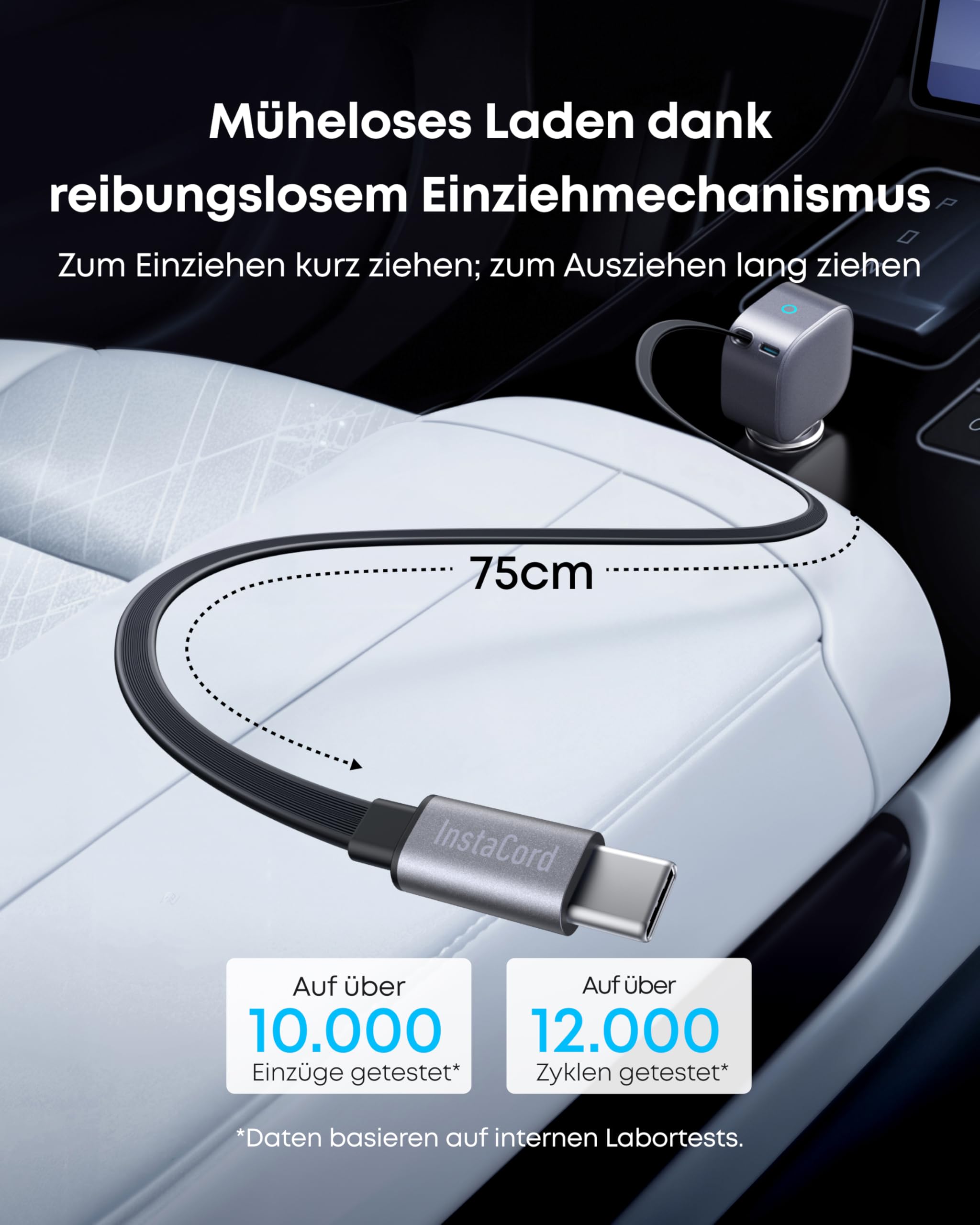 Anker USB-C Kfz-Ladegerät, 75W Max. Ultra-kompaktes Typ-C Kfz-Schnellladegerät, Integriertes einziehbares Kabel, Autonetzteil für iPhone 17/16/15 Serie, MacBook Pro/Air, iPad, Galaxy, AirPods