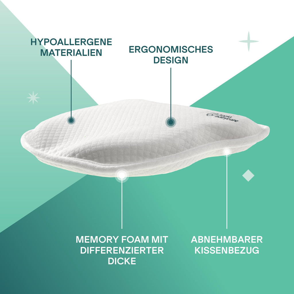 KOALA BABYCARE Babykissen Plagiozephalie, abnehmbar (mit Zwei Kissenbezügen), hilft EIN Plattkopfsyndrom vorzubeugen und zu behandeln. Aus Memory Foam - Weiß - Registriertes Design KBC®