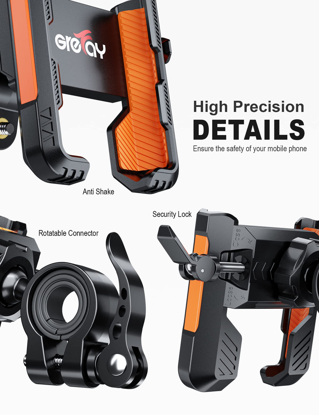 Grefay Fahrrad Handyhalterung【1S Schnelle Demontage】 Motorrad Handyhalter Mit 360 Drehung Outdoor Lenker Handyhalter für Rennrad MTB Scooter für 4,5-7,0 Smartphone