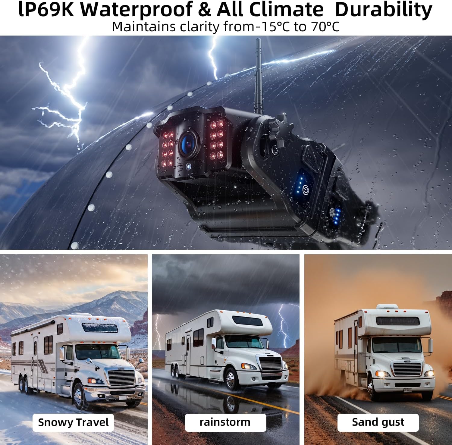 2 Magnetische Rückfahrkamera Kabellos, 10 Zoll 1080P FHD Monitor, 9600mAh Wiederaufladbare Akku, 1-Min Einrichtung, IP69K Wasserdicht Rückfahrkameras für Wohnmobile,Anhänger und LKWs