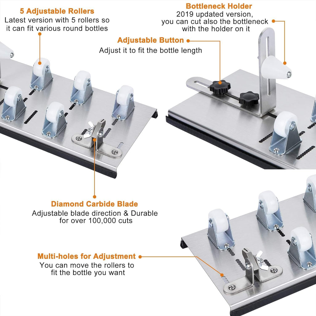 Kalawen Flaschenschneider 5 Verstellbares Rad Glasschneider für Flaschen Set Edelstahl Bottle Cutter DIY-Werkzeug zum Schneiden von runden Flaschen und Flaschenhals