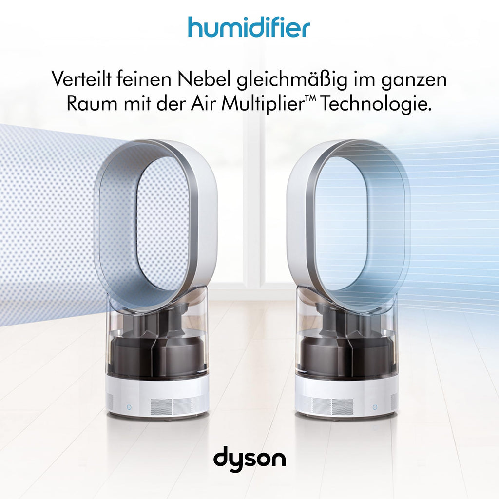 Dyson AM10 Luftbefeuchter und Ventilator, Ultrafeine Kaltluft-Befeuchtung, Automatische Feuchtigkeitskontrolle, Weiß/Silber