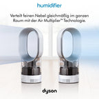 Dyson AM10 Luftbefeuchter und Ventilator, Ultrafeine Kaltluft-Befeuchtung, Automatische Feuchtigkeitskontrolle, Weiß/Silber