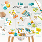 Giant bean Holz Aktivitätstisch für Kinder 1+, 11-in-1 Activity Tisch mit Lern und Motorik Spielzeug für Kleinkinder ab 12 Monaten, Geschenk Motoriktisch Spielzeug ab 1 2 3 Jahre Mädchen Junge