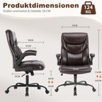 DUMOS Bürostuhl Pu-Leder Chefsessel mit Hochklappbaren Armlehnen Bürostuhle Leder mit Drehbaren Rädern Office Chair Ergonomic Geeignet für Büros Zuhause und Andere Umgebungen