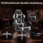 Sweetcrispy Gaming Stuhl,Ergonomischer Bürostuhl mit Fußstütze,Gamer PC Stühle mit Kopfstütze Lendenkissen,90-150° einstellbar Gaming Chair,Leder Drehbar Schreibtischstuhl Computerstuhl,Weiß
